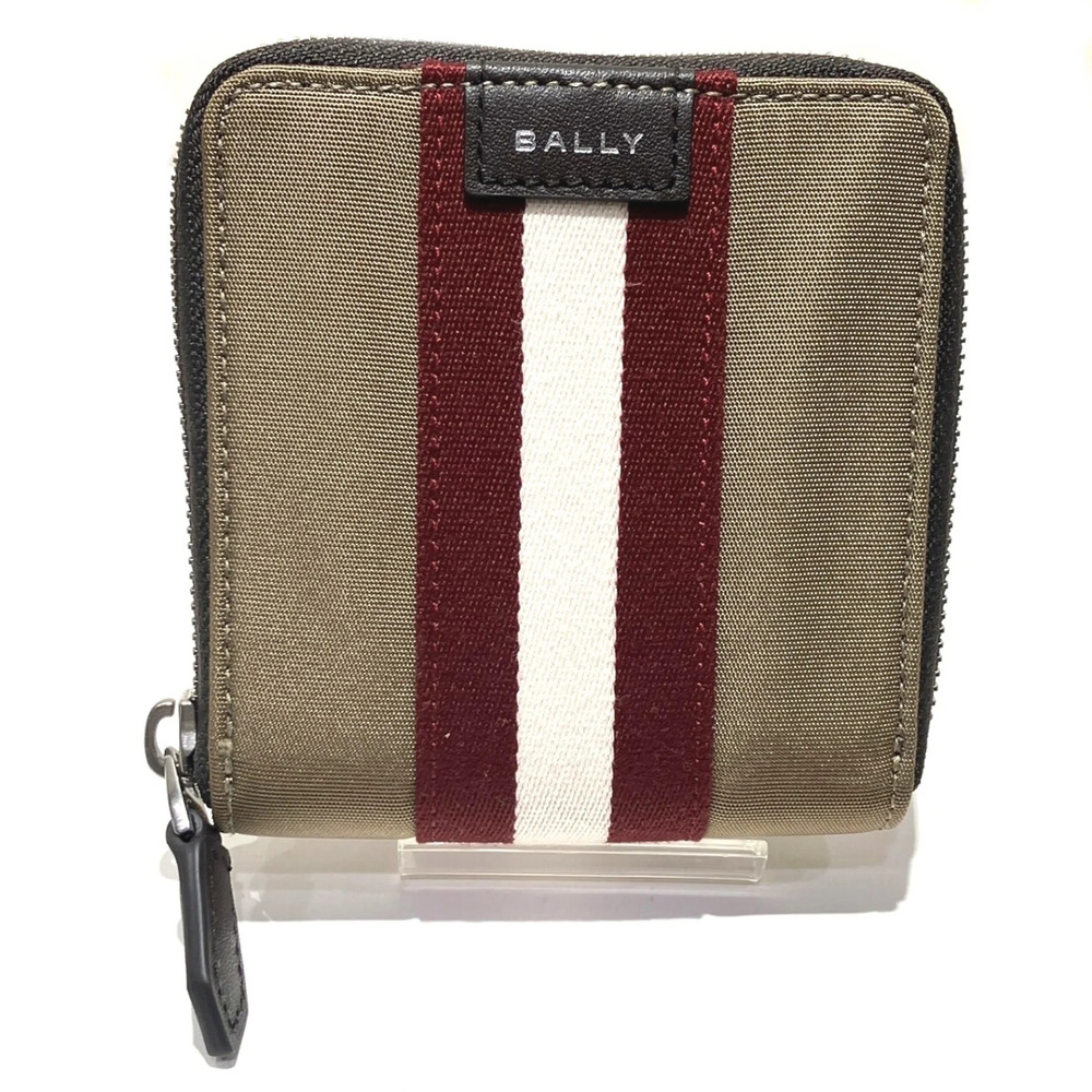 Bally bi-fold wallet, stripe canvas, PVC leather.